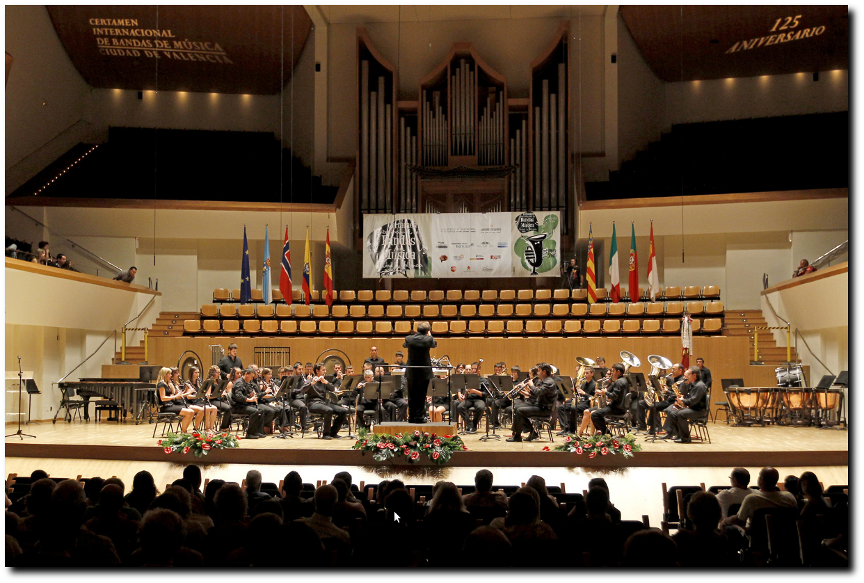 banda de l'Agrupació Santa Cecília d'Ador al Palau de la Música el 21 de juliol de 2011 en el 125è Certamen Internacional de Bandes de Música Ciutat de València