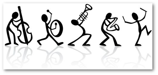 imatge d'icones que representen músics amb instrument