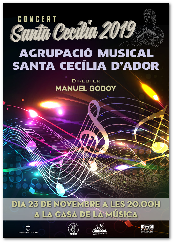 Cartell anunciador del Programa del concert de Santa Cecília, novembre de 2019 de la banda de l'Agrupació Musical Santa Cecília d'Ador