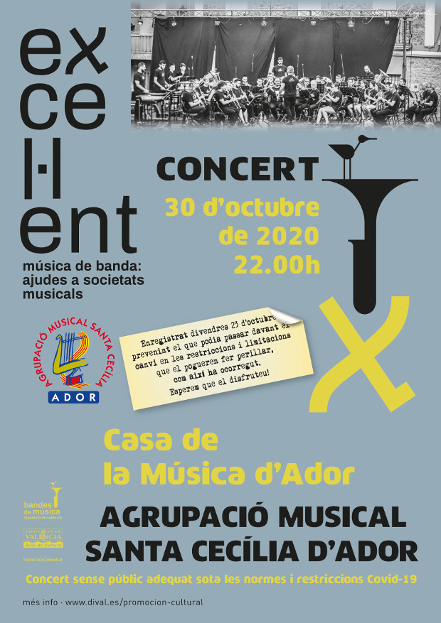 Cartell anunciador del Programa del concert de la campanya Excel·lent música de banda del 23 d'octubre de la banda de l'Agrupació Musical Santa Cecília d'Ador