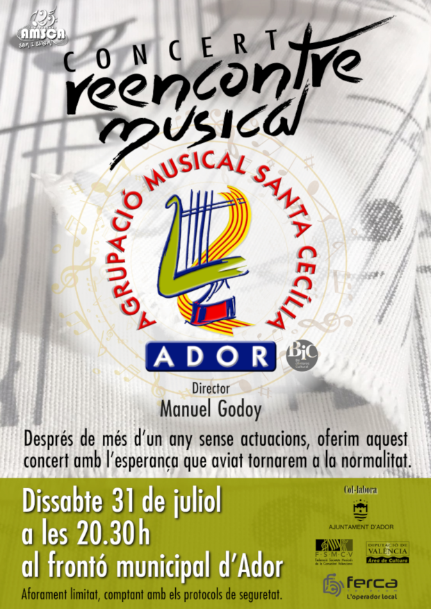 Cartell anunciador del concert del 31 d'agost de la banda de l'Agrupació Musical Santa Cecília d'Ador