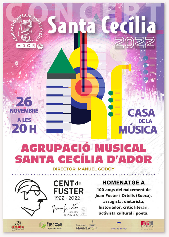 Cartell anunciador del  Concert de Santa CECÍLIA per la Banda de l'Agrupació Musical Santa Cecília d'Ador