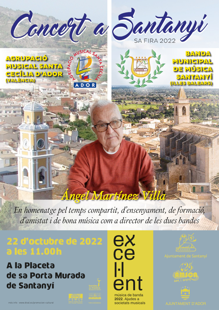 Cartell anunciador del  "Concert a Santanyí" per la Banda de l'Agrupació Musical Santa Cecília d'Ador