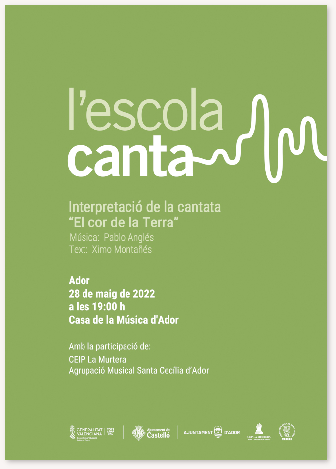 Cartell anunciador del concert " <em>El Cor de la Terra</em>" del dia 28 de maig  per l'alumnat de sisè del CEIP La Murtera i la banda de l'Agrupació Musical Santa Cecília d'Ador