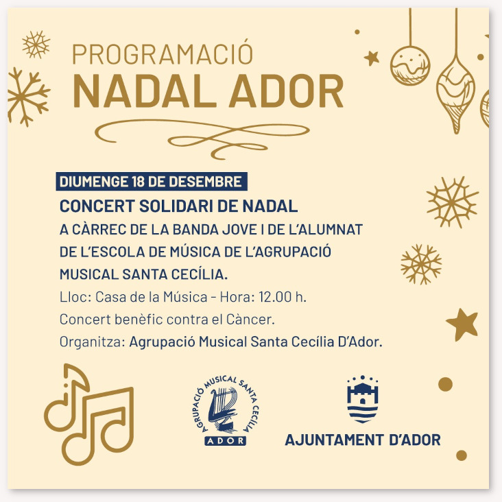 Cartell anunciador del concert de Nadal per la Banda ove  i alumnat de l'Escola de Música de l'Agrupació Musical Santa Cecília d'Ador