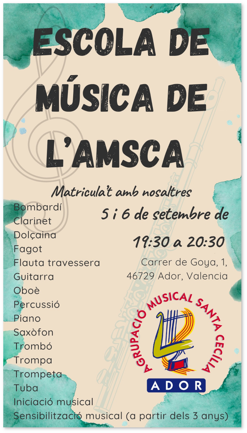 Cartell Matrícula escola de Música AMSCA "