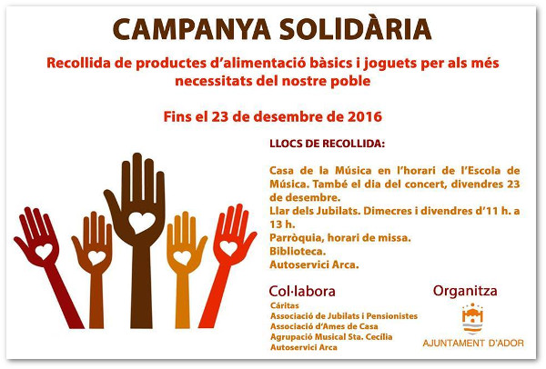 cartell anunciador campanya Nadal Solidari organitzat per l'Ajuntament d'Ador