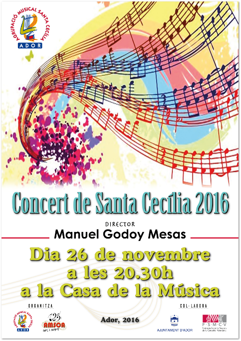 imatge amb pentagrames musicals  en la portada del programa de mà del concert de Santa Cecília de 2016