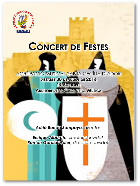 imatge figures de dos guerrers moro i cristià respectivament en la portada del programa de mà del concert de festes de 2016