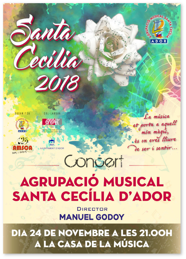 Cartell anunciador Concert de Santa Cecília 2018 de la banda de l'agrupació Santa Cecília d'Ador