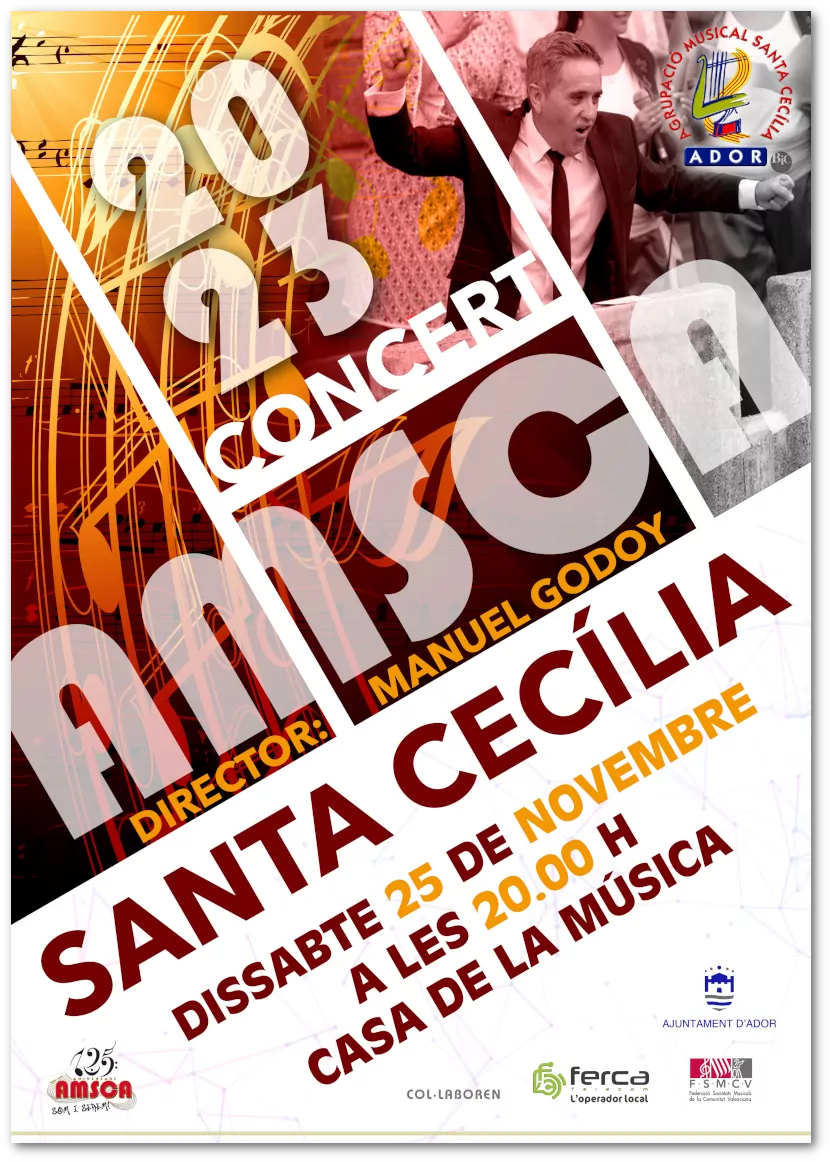 Cartell anunciador del concert de "Santa Cecília 2023" per la Banda de l'Agrupació Musical Santa Cecília d'Ador