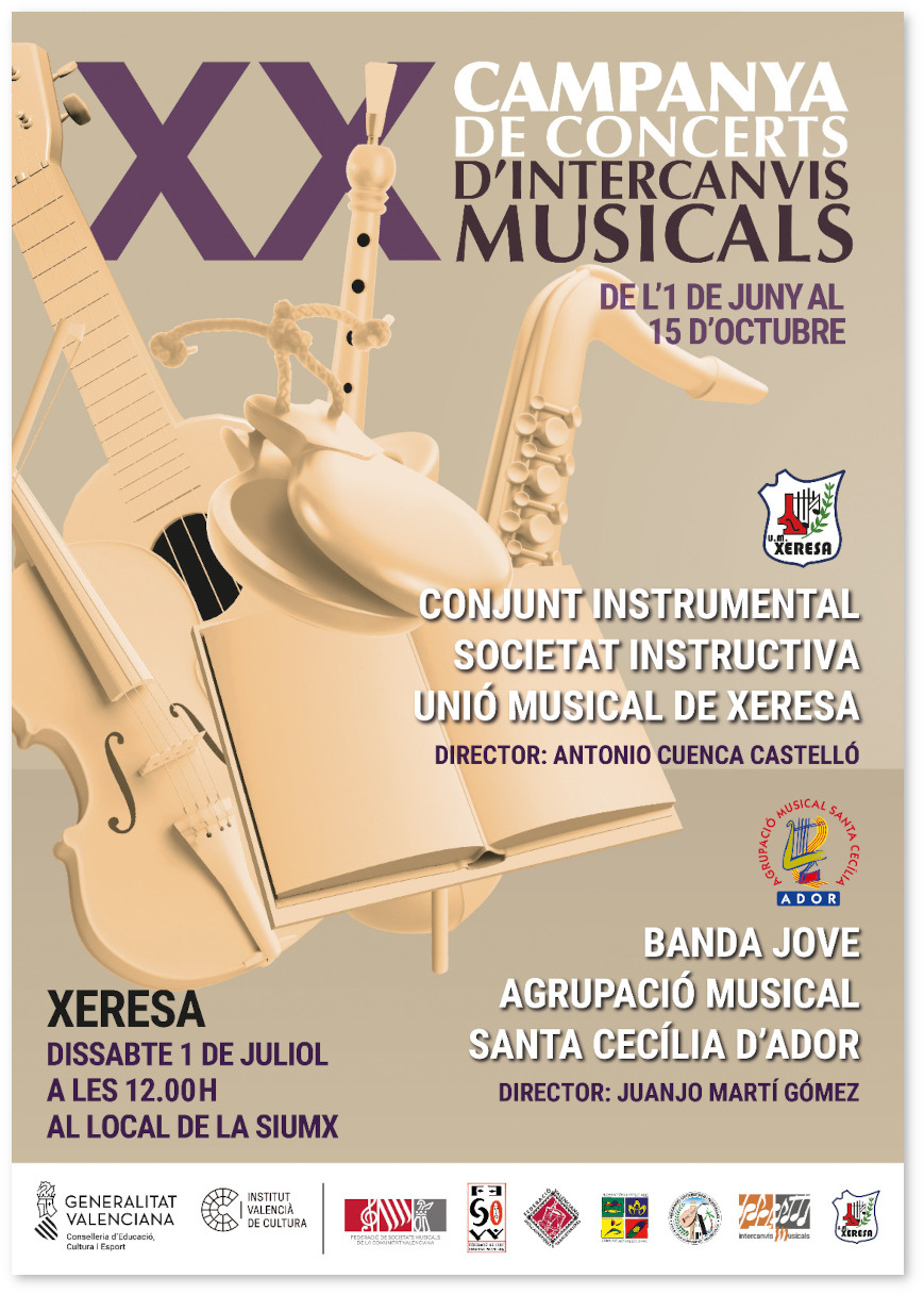 Cartell anunciador del concert "XX CAMPANYA INTERCANVIS MUSICALS" de la Banda Jove de l'Agrupació Musical Santa Cecília d'Ador