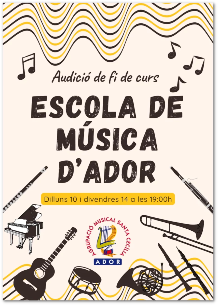Cartell audicions alumnat Escola de Música Ador, febrer 2024