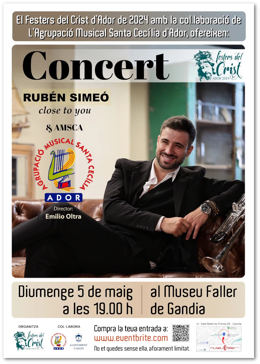 Cartell anunciador del concert de Rubé Simeó i la Banda de l'Agrupació Musical Santa Cecília d'Ador