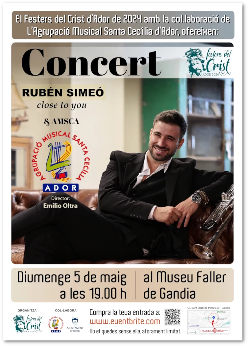 Cartell anunciador del concert de Rubé Simeó i la Banda de l'Agrupació Musical Santa Cecília d'Ador