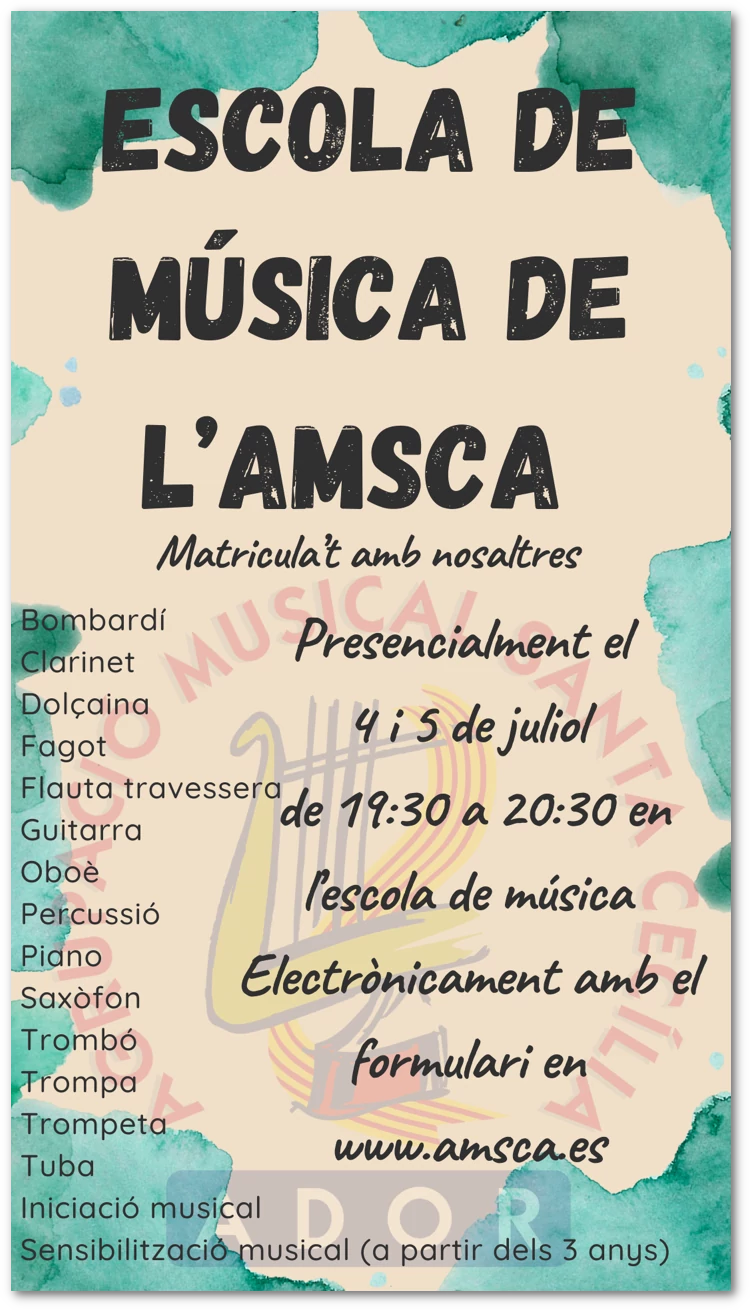 Cartell informatiu matrícula Escola de Música Ador