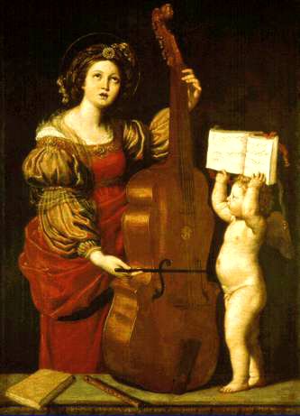 imatge que representa a Santa Cecilía tocant un instrument de corda semblant a un xelo