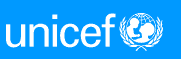 imatge que representa el logo d'UNICEF amb fons blau i lletres de color blanc